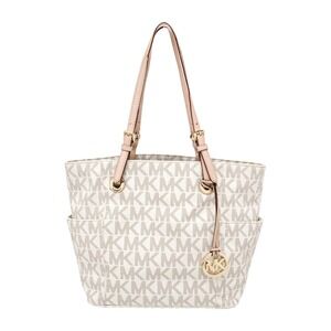 Michael Kors Jet Set Travel Tote Bag Vanilla Signature Monogram Medium Gold HW